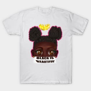 Black is beautiful black girl with Afro hair in puffs, brown eyes and dark brown skin side profile. Hair love ! T-Shirt